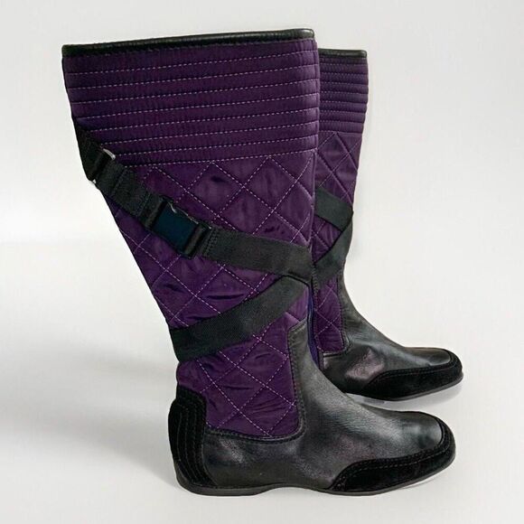 NINE WEST purple tall flat boots Winter Boot quilted sz 9 womens - Picture 1 of 7